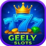 Geely Slot Game mobile app interface showing slot games and rewards.